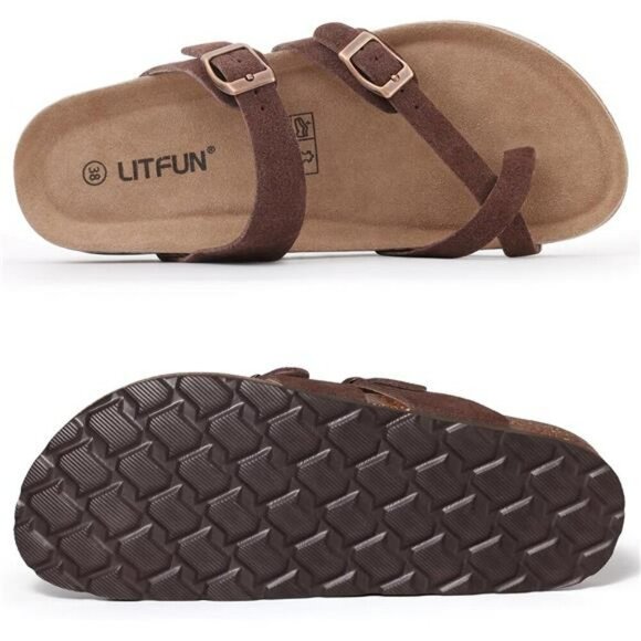 Suede Cork Footbed Sandals Women Adjustable Buckle Summer Comfort Slides - Picture 5 of 8